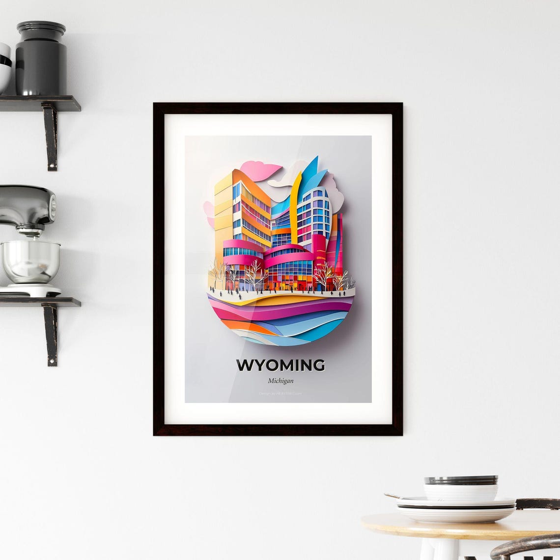 Wyoming Michigan Colorful Modern Paper Cut Skyline Art Poster - Image 2