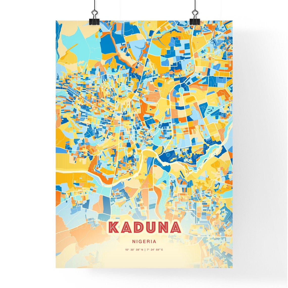 Kaduna Nigeria City Map Abstract Blue Orange Modern Art Print - Image 3