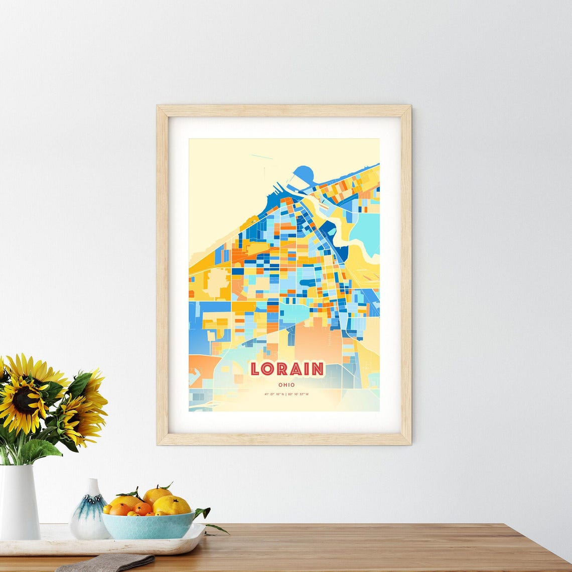 Abstract Lorain Ohio Modern Colorful City Street Map Art Poster - Image 2