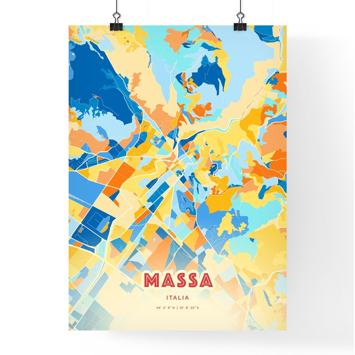 Massa Italy Colorful Blue and Orange Retro City Street Map Wall Art - Image 3