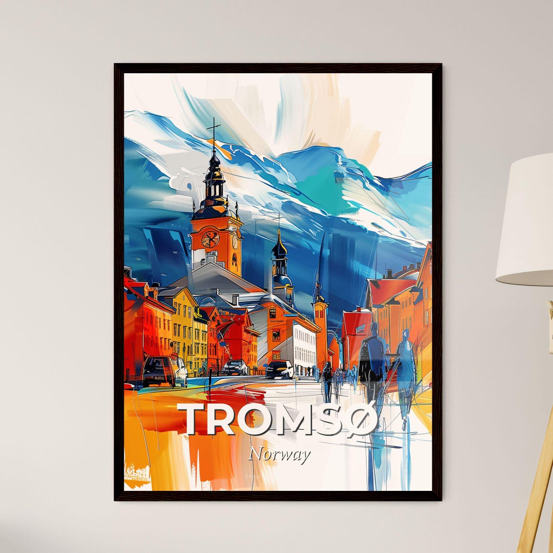Tromso Norway Colorful Abstract Church Mountain Town Art Poster