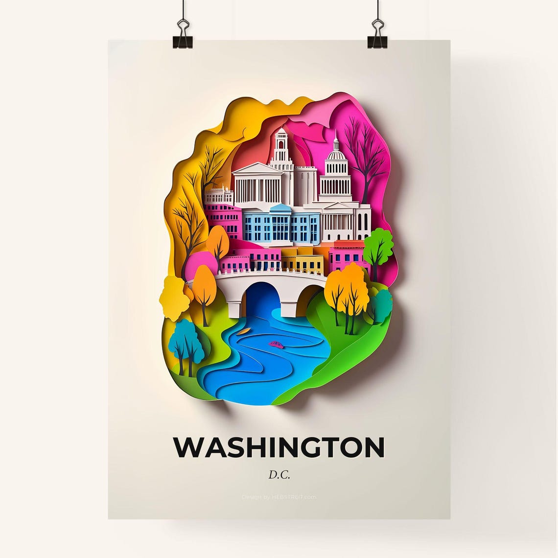 Washington DC Capitol Building Bridge River Colorful Art Poster - Image 4