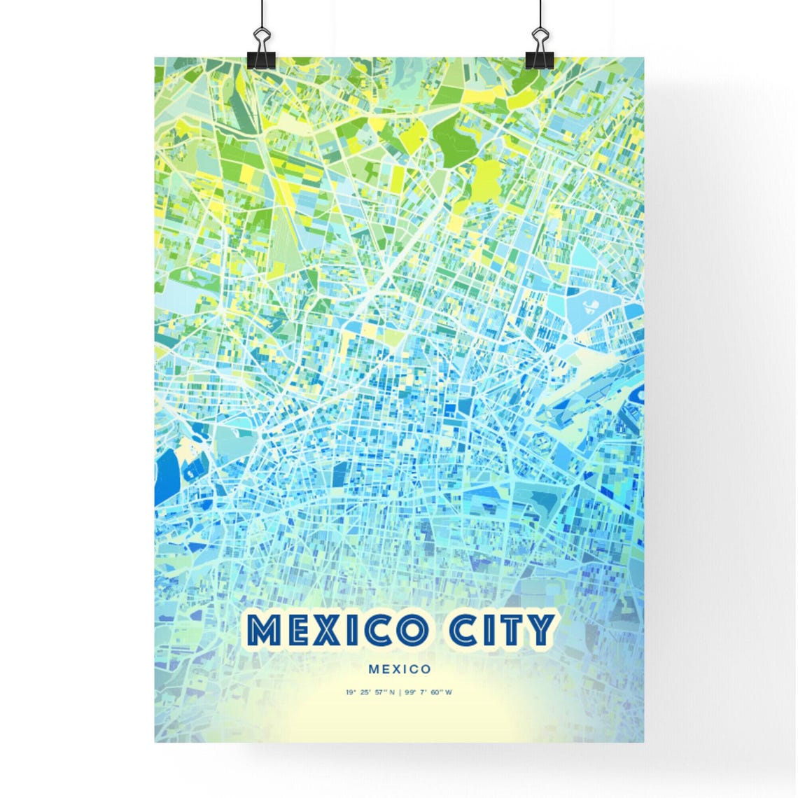 Mexico City Personalized Bluish Art City Map Coordinates Poster - Image 2