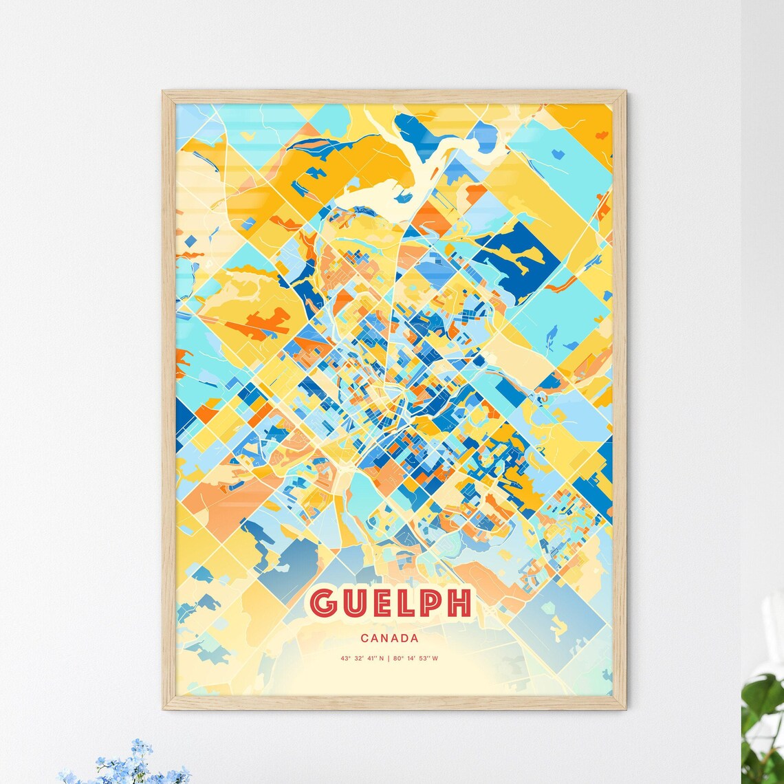 Guelph Canada Colorful Blue and Orange City Street Map Poster