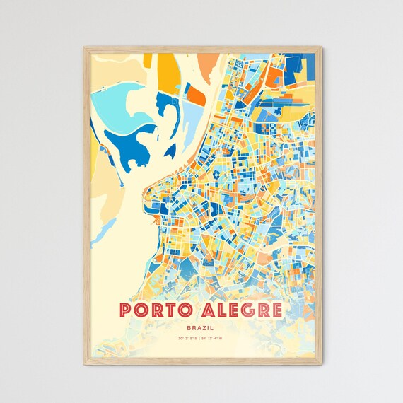 Porto Alegre Brazil Colorful City Map Art Poster Blue Orange Cream Design