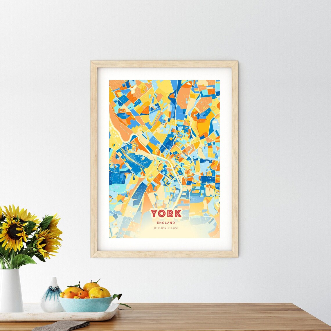 York England Colorful Blue Orange Modern City Street Map Poster - Image 2