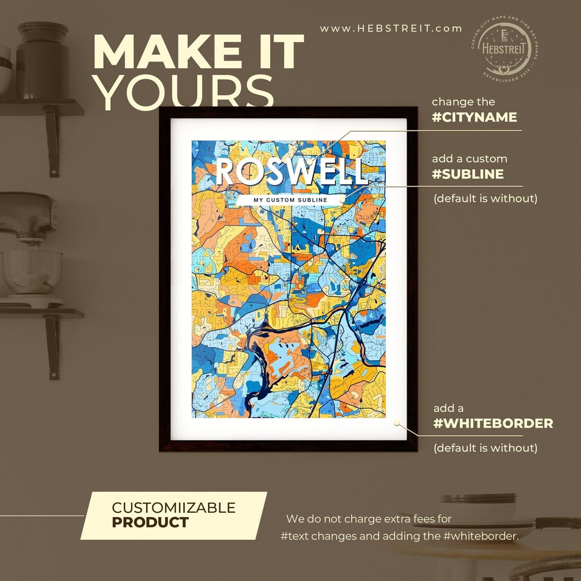 Roswell Georgia City Map Poster Vibrant Modern Home Wall Decor Art - Image 3