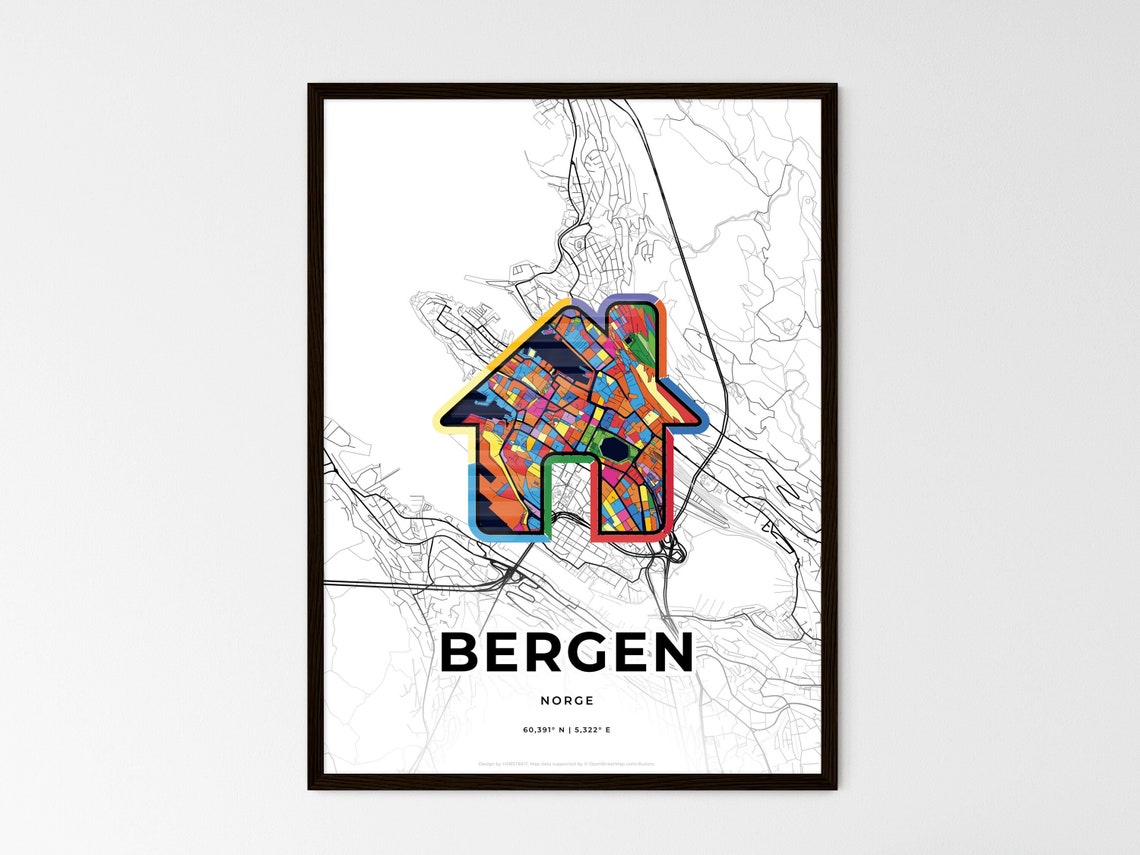 Bergen Norway Minimalist Line Art Heart Shaped City Map Poster - Image 3