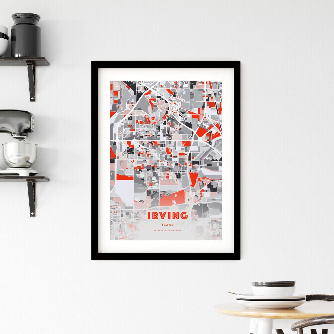 Irving Texas Expressive Red Abstract Modern City Map Art Poster - Image 2