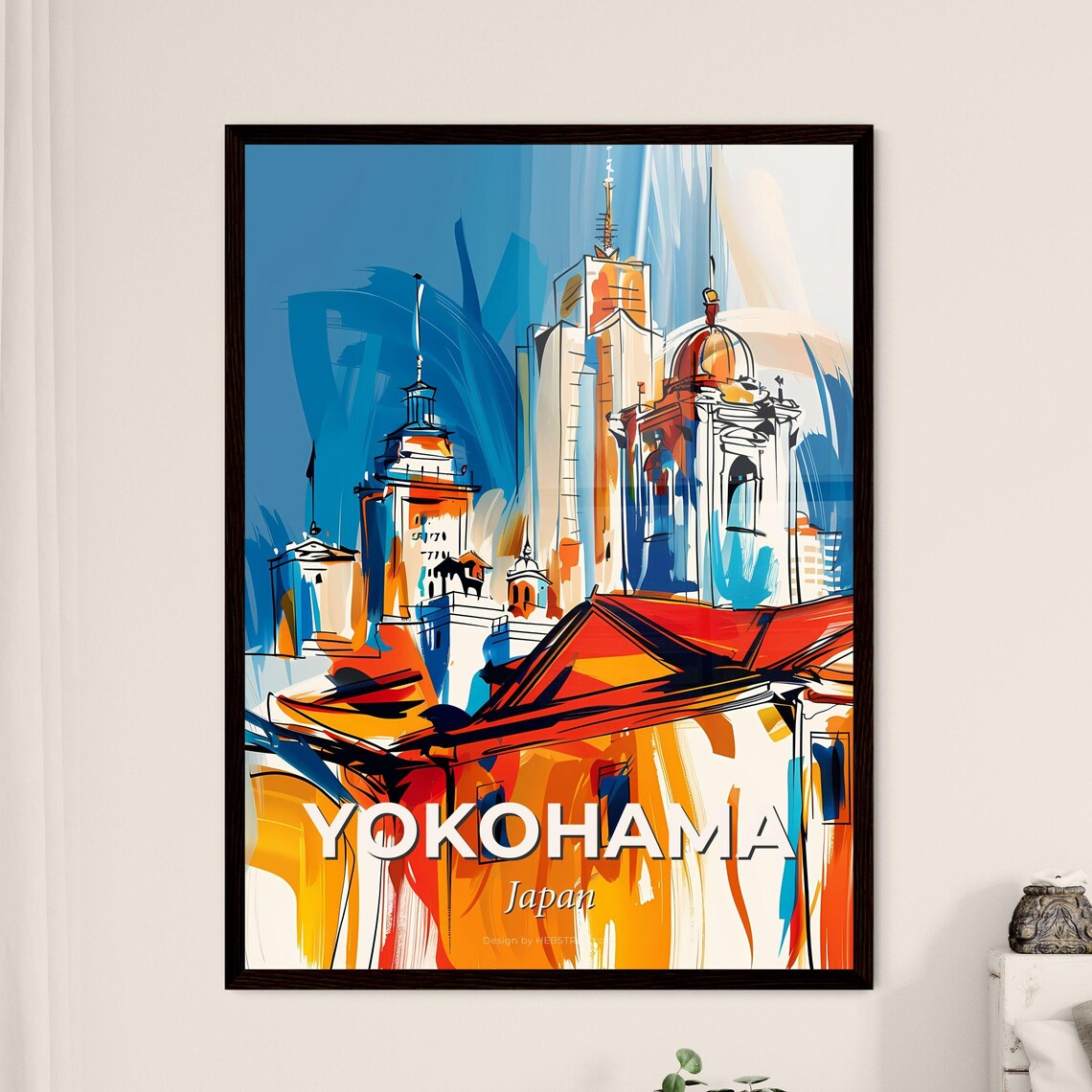 Yokohama Japan Colorful Abstract Towers Pagoda Roofs Art Poster