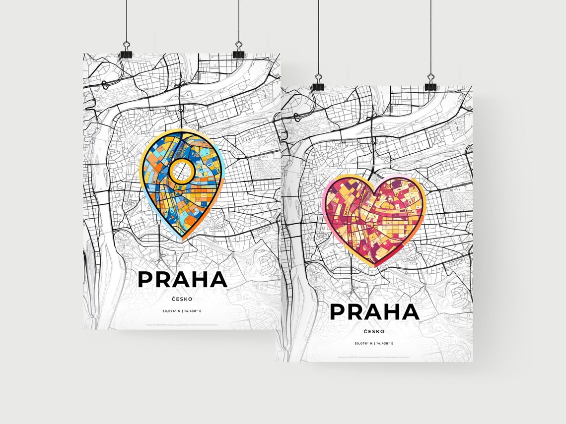 Prague Czechia Modern Minimalist Heart Street Map Art Poster - Image 2