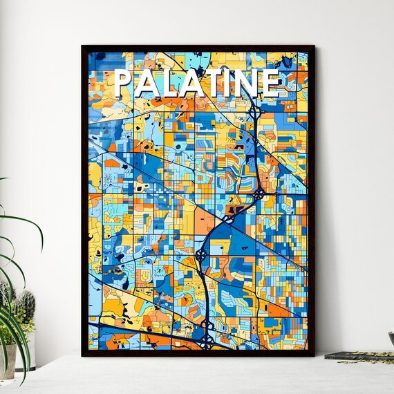 Palatine Illinois Vibrant Colorful Illustrated Street Map Art Poster