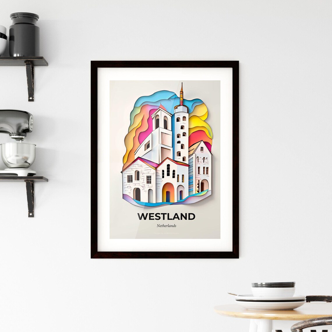 Westland Netherlands Colorful Paper Cut Church Skyline Travel Poster - Image 2