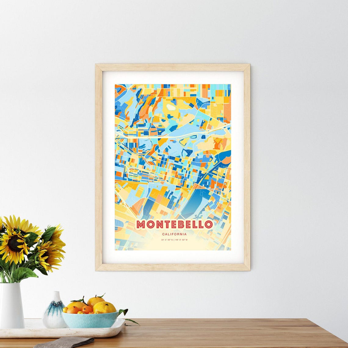 Montebello California Blue Orange City Map Art Home Decor Poster - Image 2