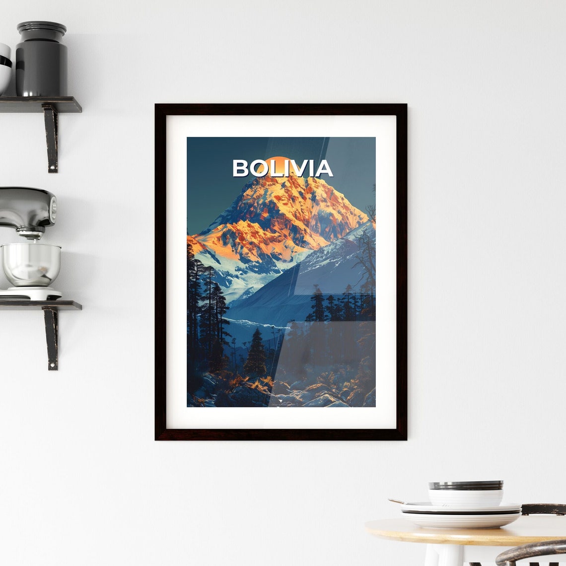 Bolivia Snowy Mountain Peak Sunset Pines Vintage Andes Travel Poster - Image 2