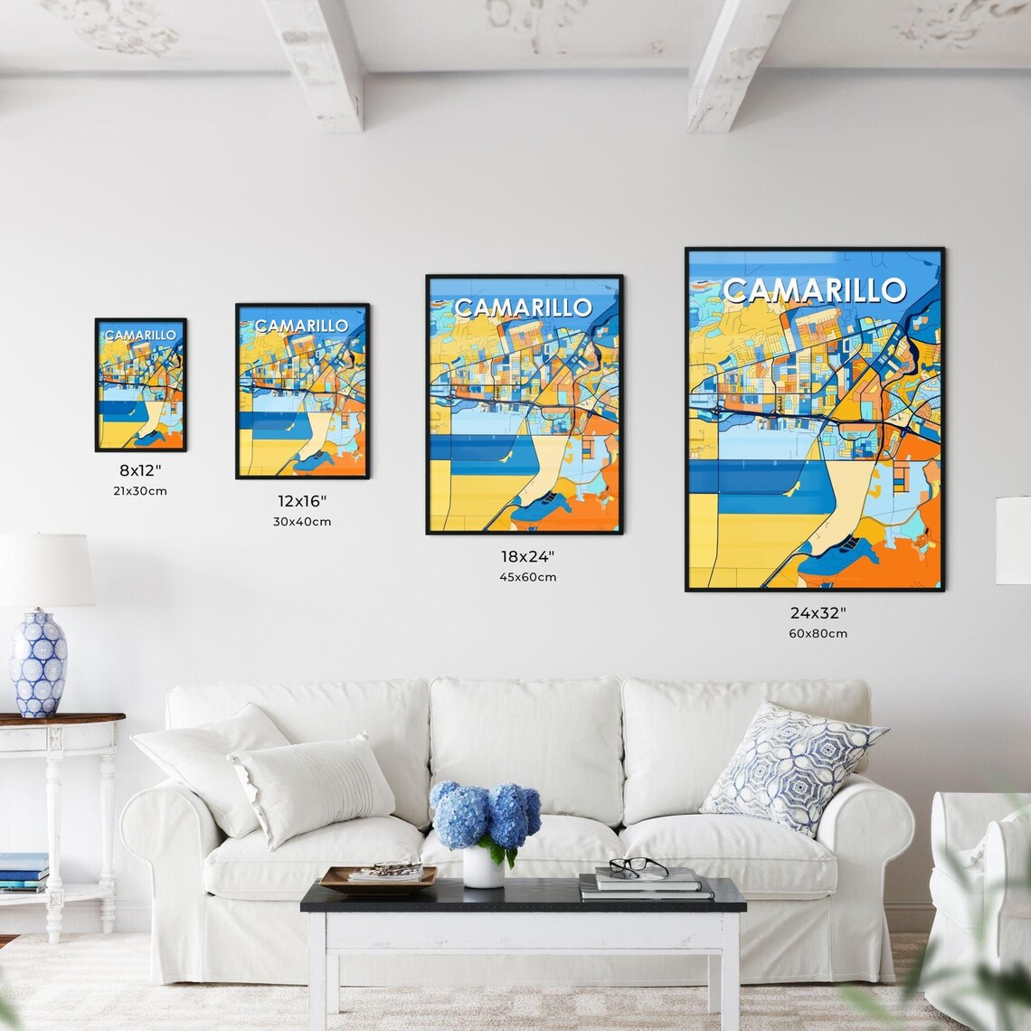 Camarillo California Blue Orange City Map Poster Bold Modern Street Grid Art - Image 3
