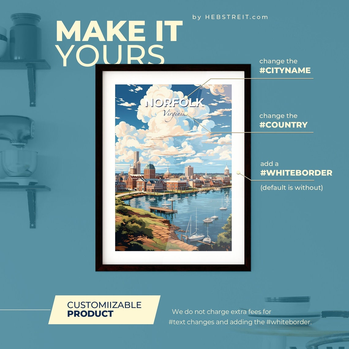 Norfolk Virginia Harbor Marina Brick Downtown Travel Art Poster - Image 2