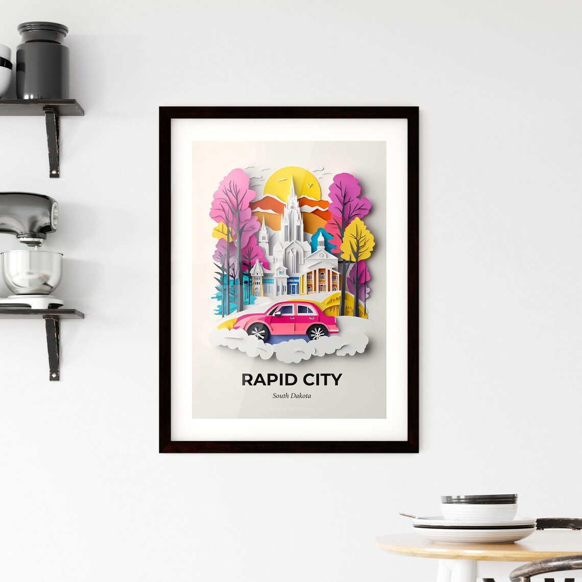 Rapid City South Dakota Pink Car Papercut Snow Travel Poster - Image 2