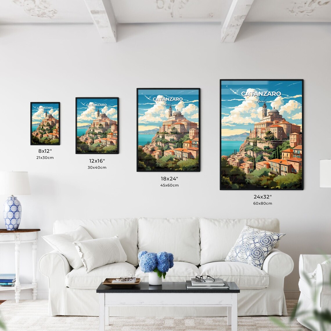 Catanzaro Italy Hilltop Church Above Coastal Old Town Vista Poster - Image 3