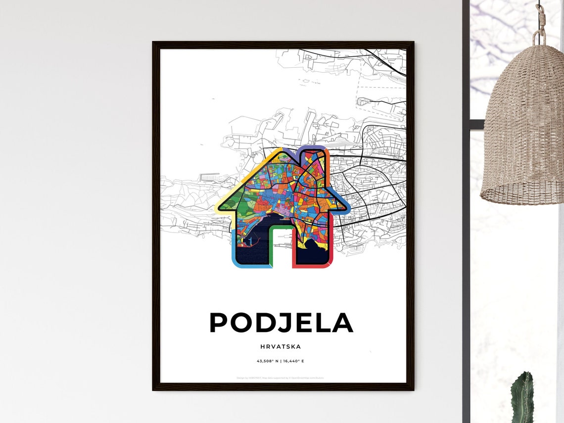 Podjela Croatia Modern Minimalist Heart Street Map Art Poster - Image 3