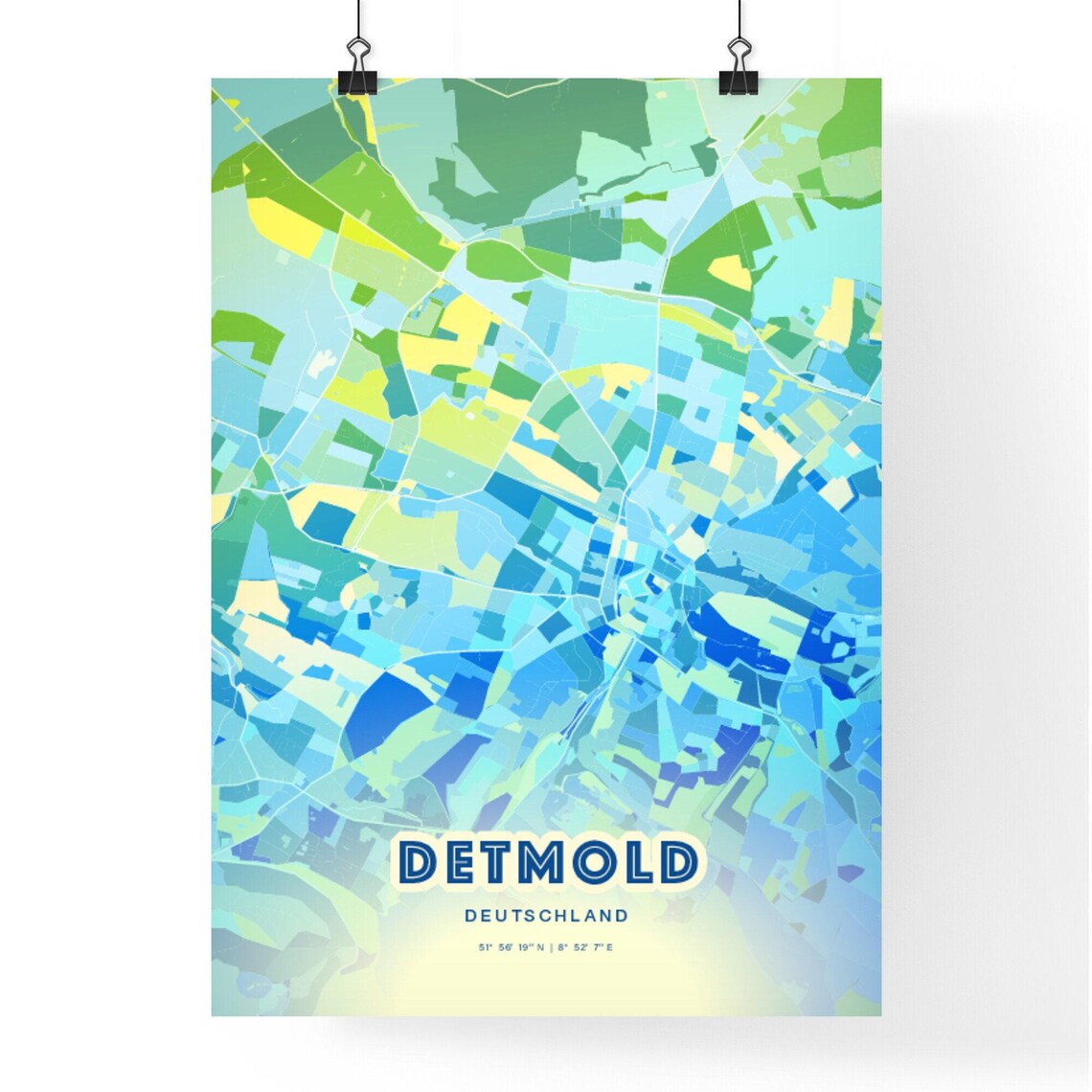 Detmold Germany Abstract City Map Art Blue Green Pastel Travel Poster - Image 2
