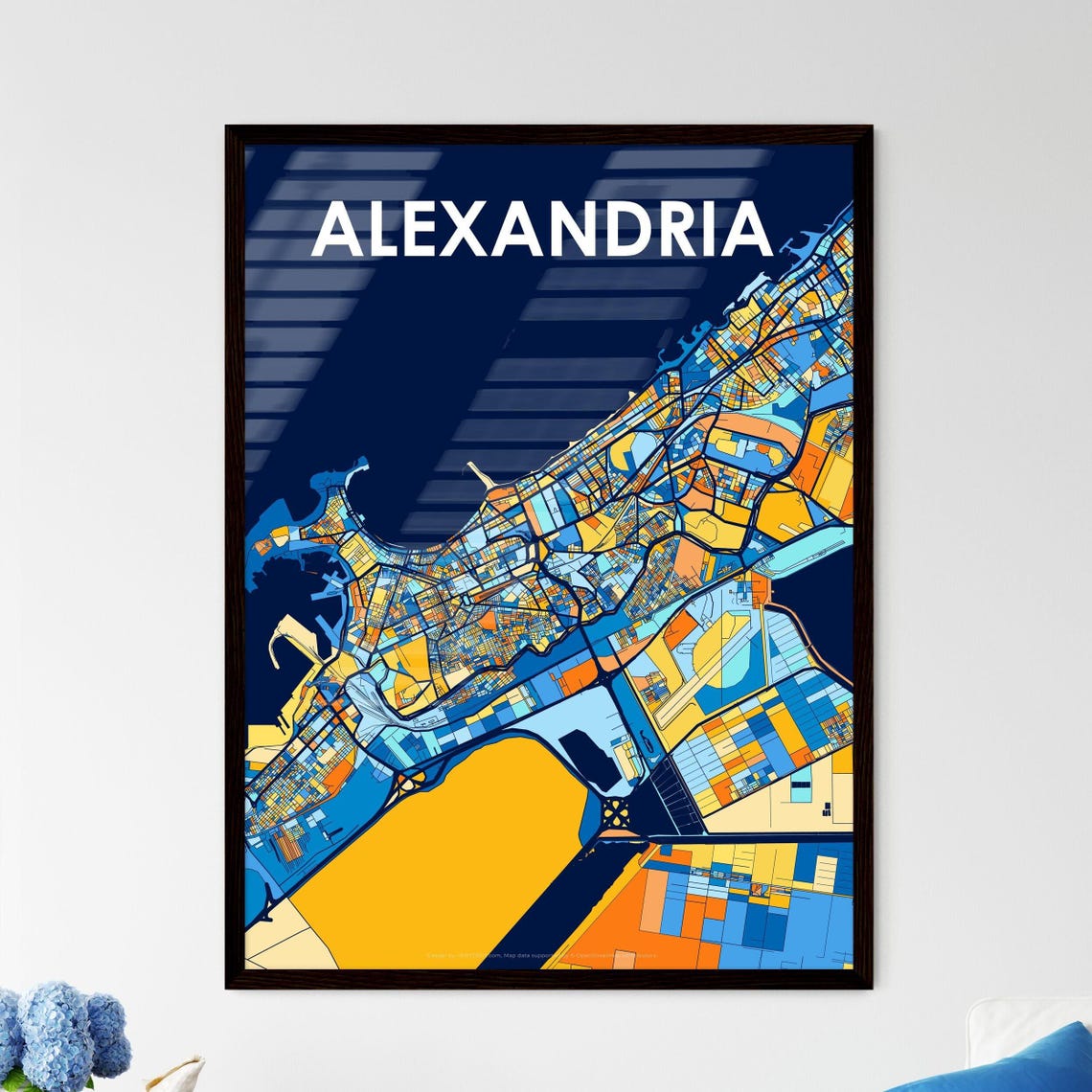 Alexandria Egypt Mediterranean Coast Map Bold Vibrant Art Print