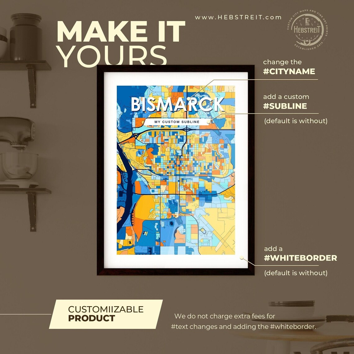 Bismarck North Dakota Vibrant Colorful Mosaic City Street Map Art Poster - Image 2