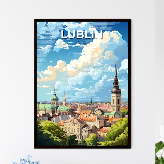 Lublin Polska Old Town Rooftops Church Spires Travel Poster Art