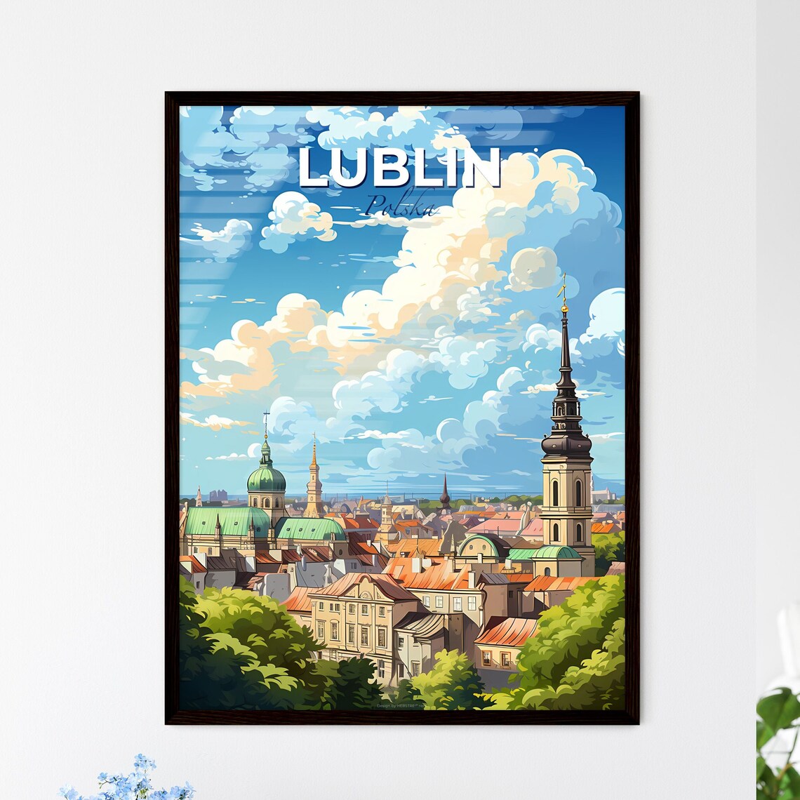 Lublin Polska Old Town Rooftops Church Spires Travel Poster Art