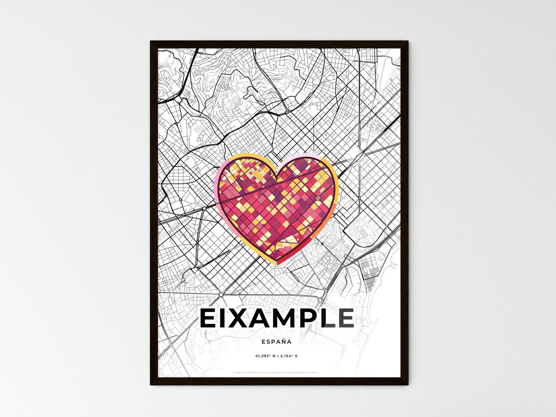 Eixample Spain Romantic Minimalist Heart City Map Art Poster
