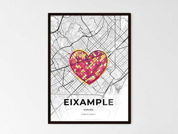 Eixample Spain Romantic Minimalist Heart City Map Art Poster