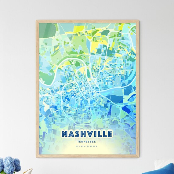 Nashville Tennessee Bluish Gradient City Map Art Poster Customizable