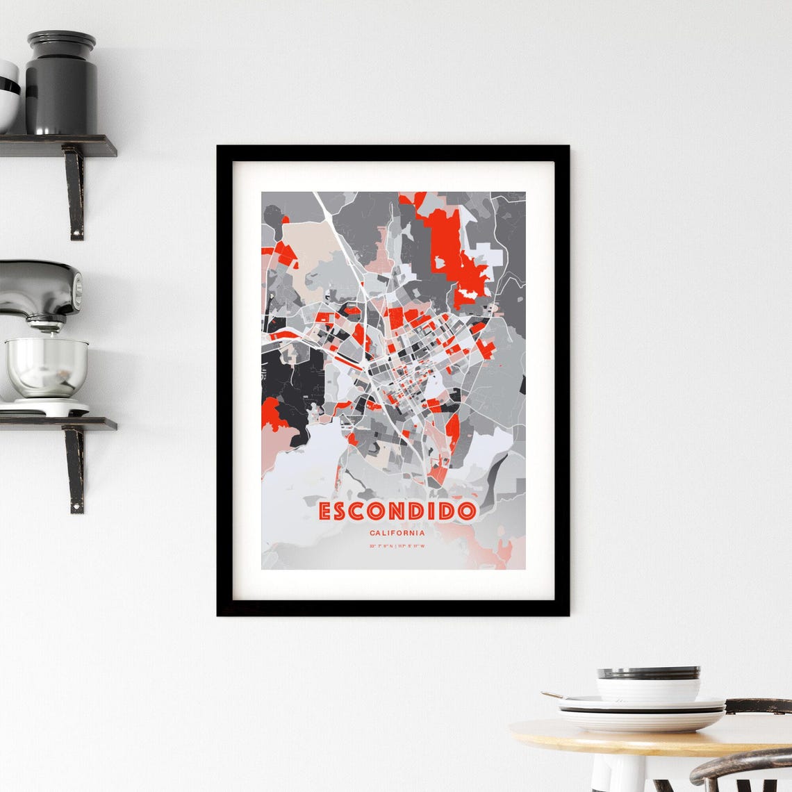 Escondido California City Map Art Modern Red Gray Decor Poster - Image 2