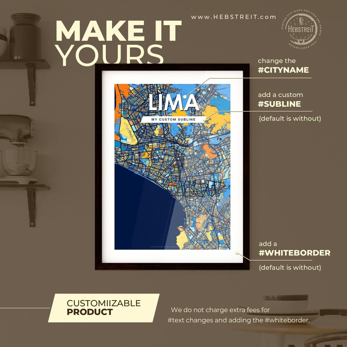 Lima Peru Pacific Coast Bold Vibrant Colorful City Map Art Poster - Image 2