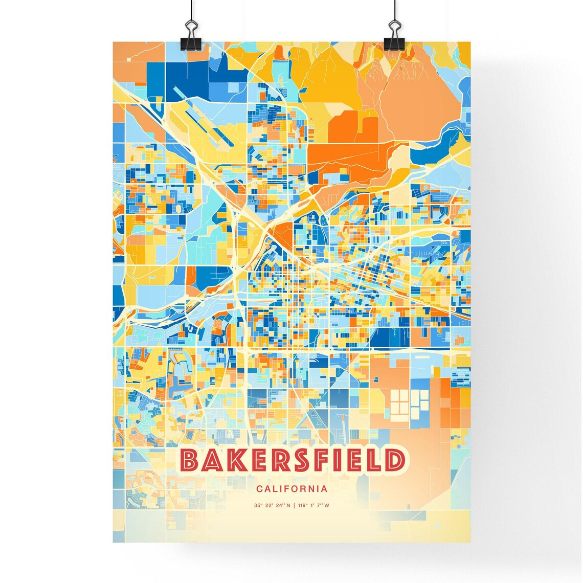 Bakersfield California Colorful Abstract City Street Map Art Poster - Image 3