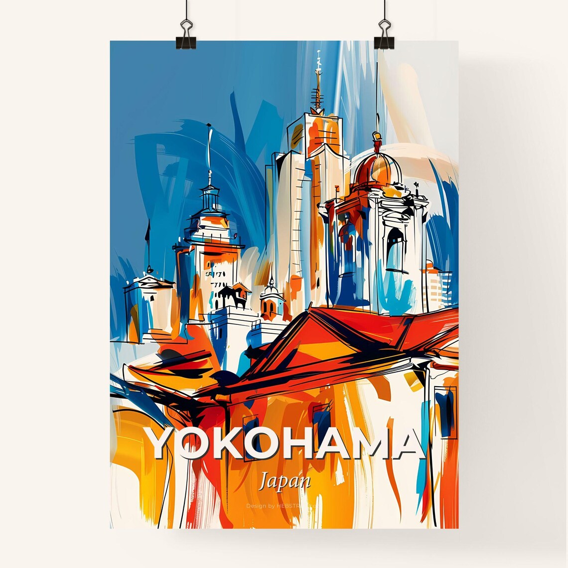 Yokohama Japan Colorful Abstract Towers Pagoda Roofs Art Poster - Image 4