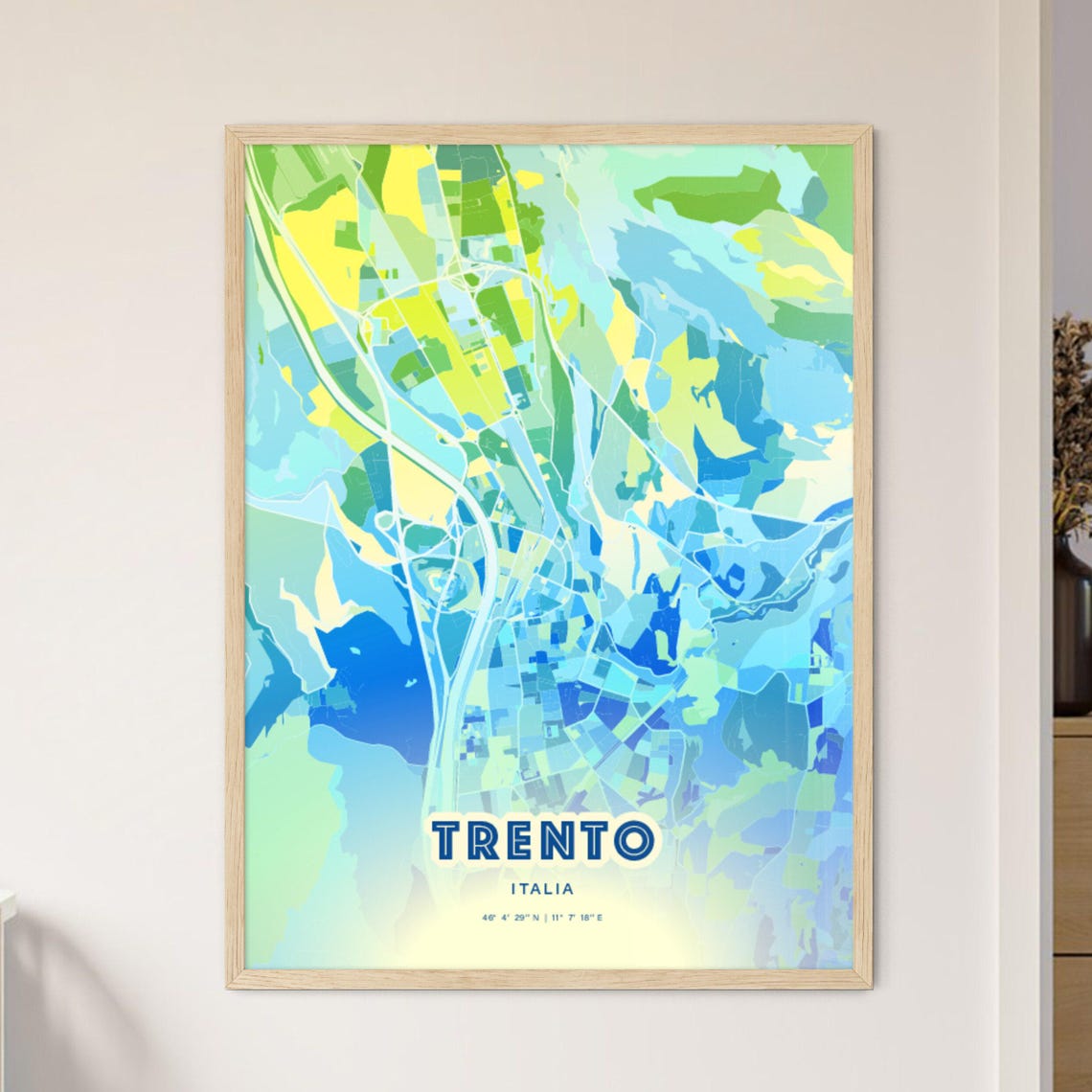 Trento Italy Bluish Custom Stylish City Map Art Poster Travel Gift
