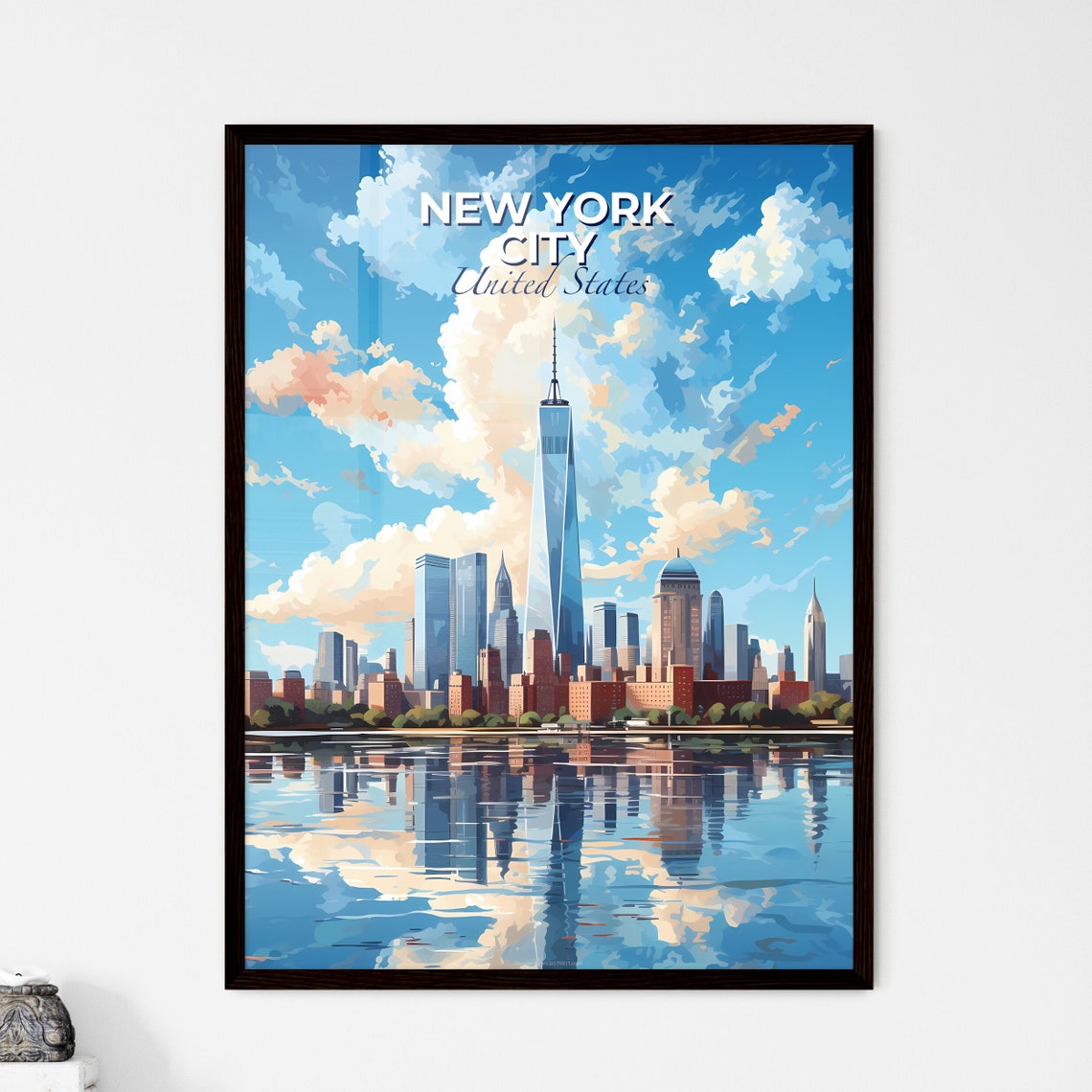 New York City Manhattan Skyline Water Reflection Travel Poster