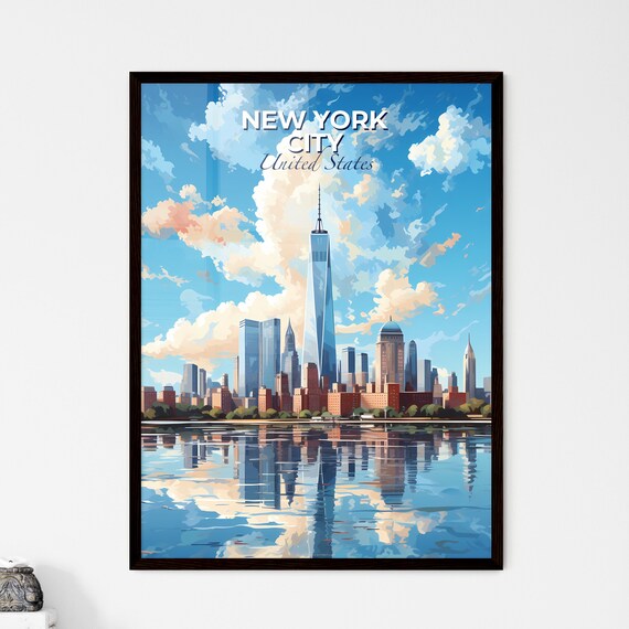 New York City Manhattan Skyline Water Reflection Travel Poster