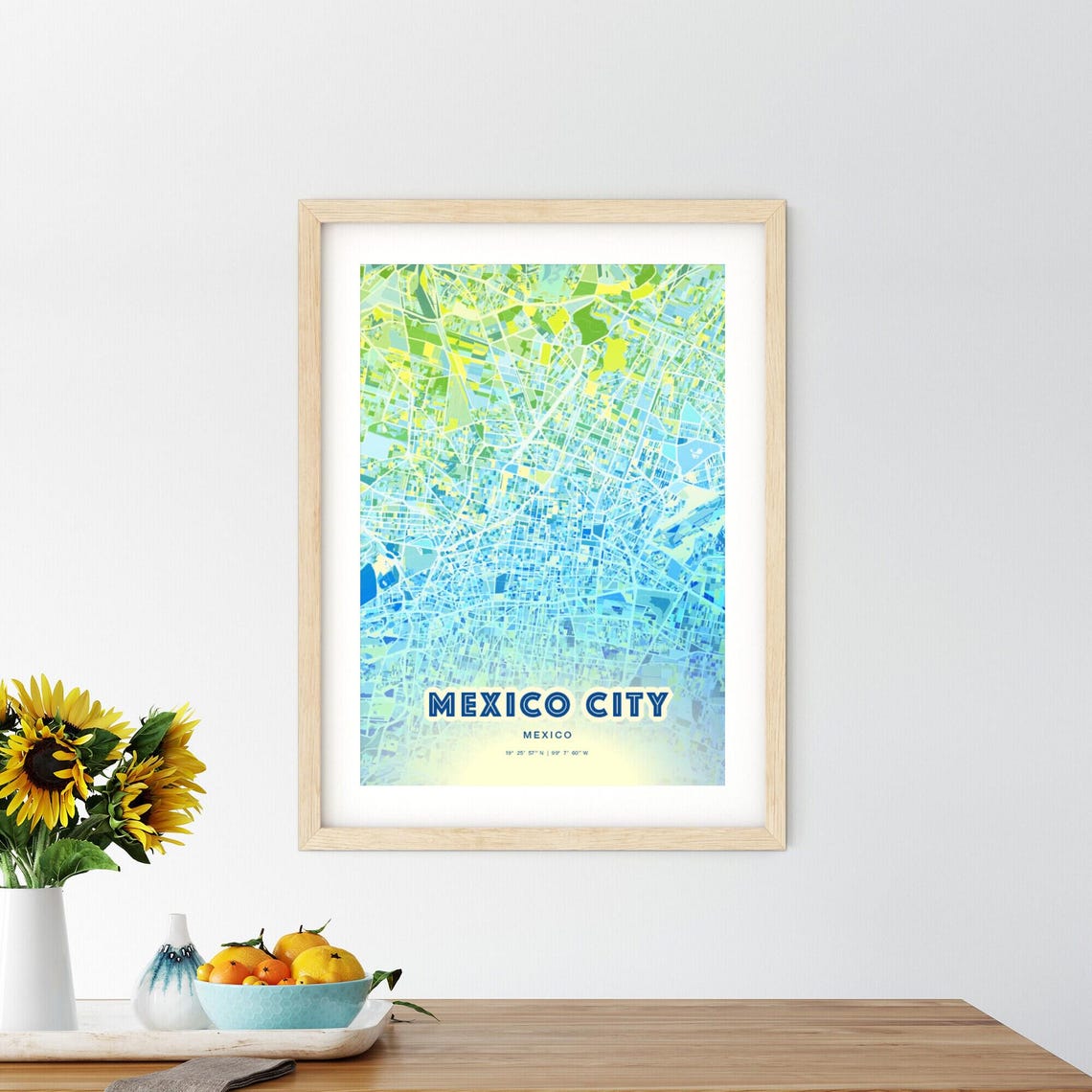 Mexico City Personalized Bluish Art City Map Coordinates Poster - Image 3