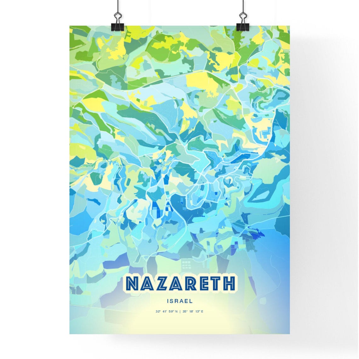Nazareth Israel Bluish Watercolor City Map Art Poster Wall Decor - Image 3