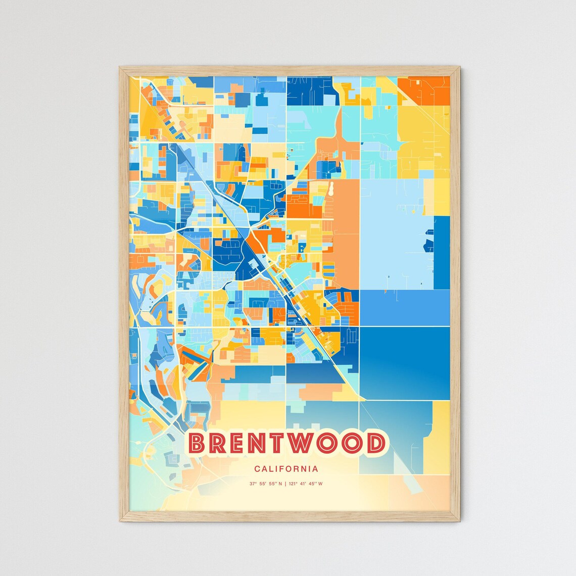 Brentwood California Modern Colorful City Street Map Art Poster - Image 3