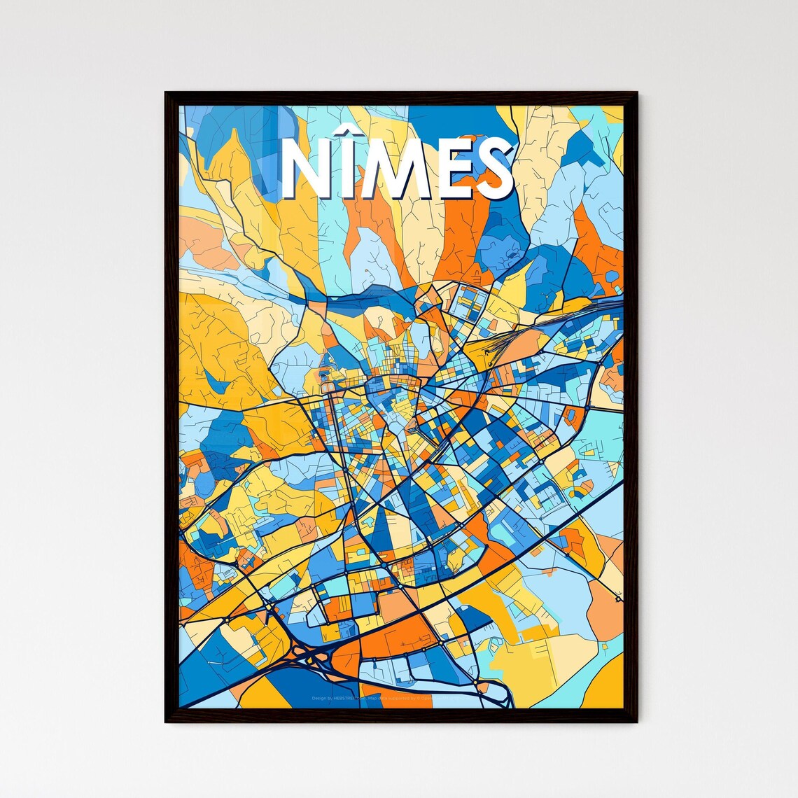 Nîmes France Colorful Blue Orange City Map Mosaic Art Poster