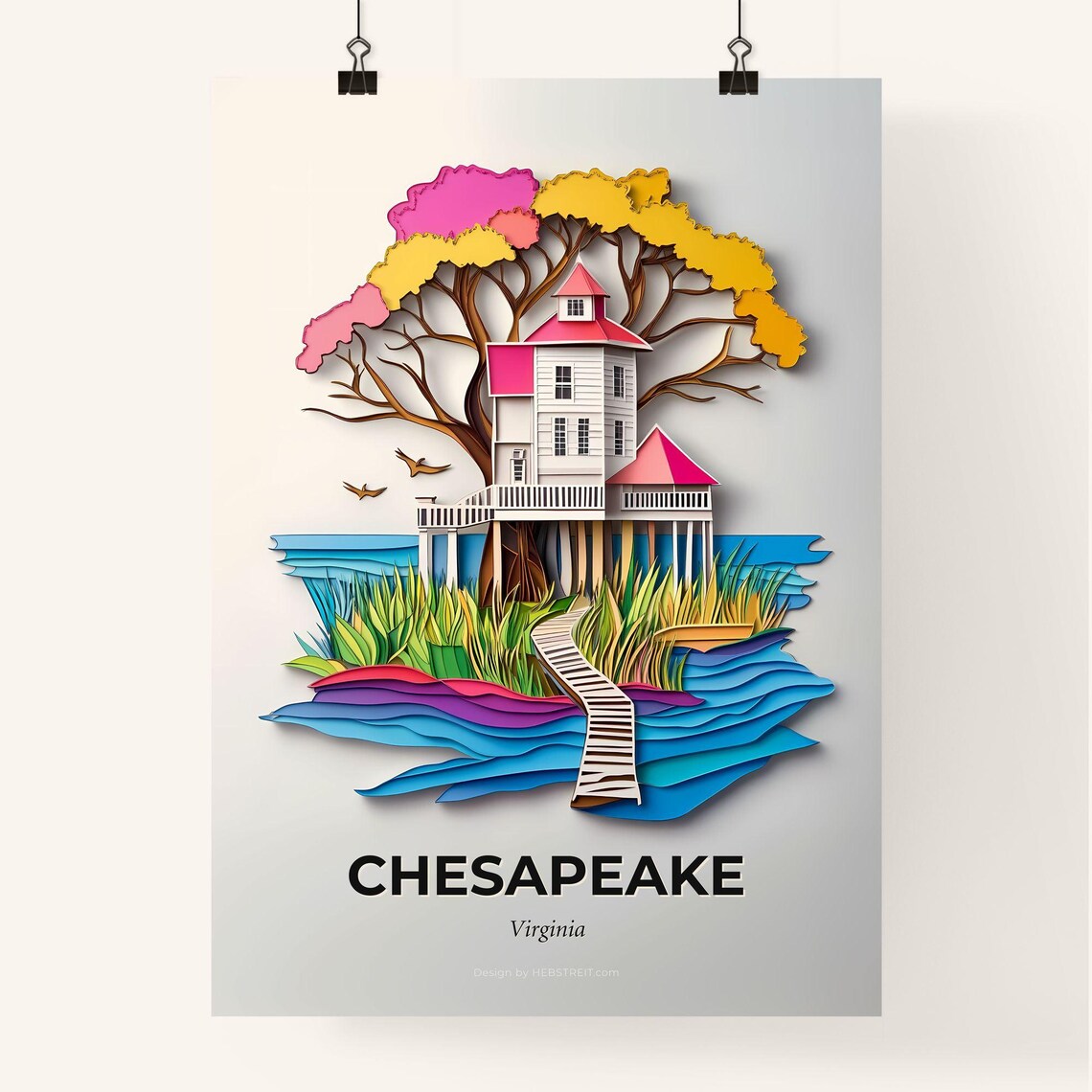 Chesapeake Virginia Stilt House Waterside Paper Cut Art Poster - Image 4