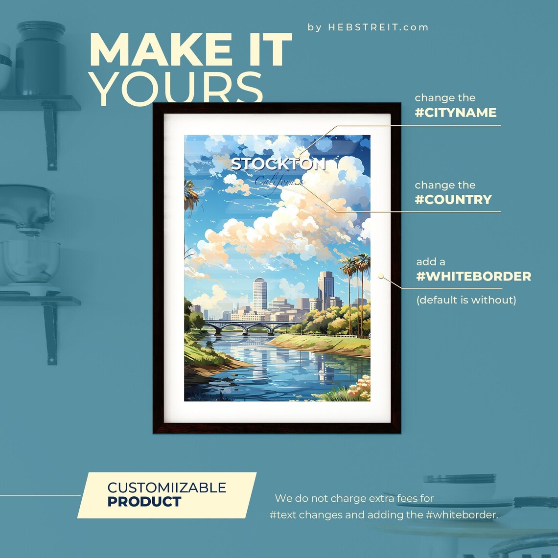 Stockton California River Bridge Skyline Vintage Travel Poster - Image 2
