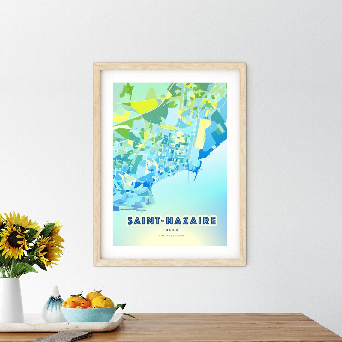 Saint-Nazaire France Custom Blue Green City Map Art Poster Gift - Image 3