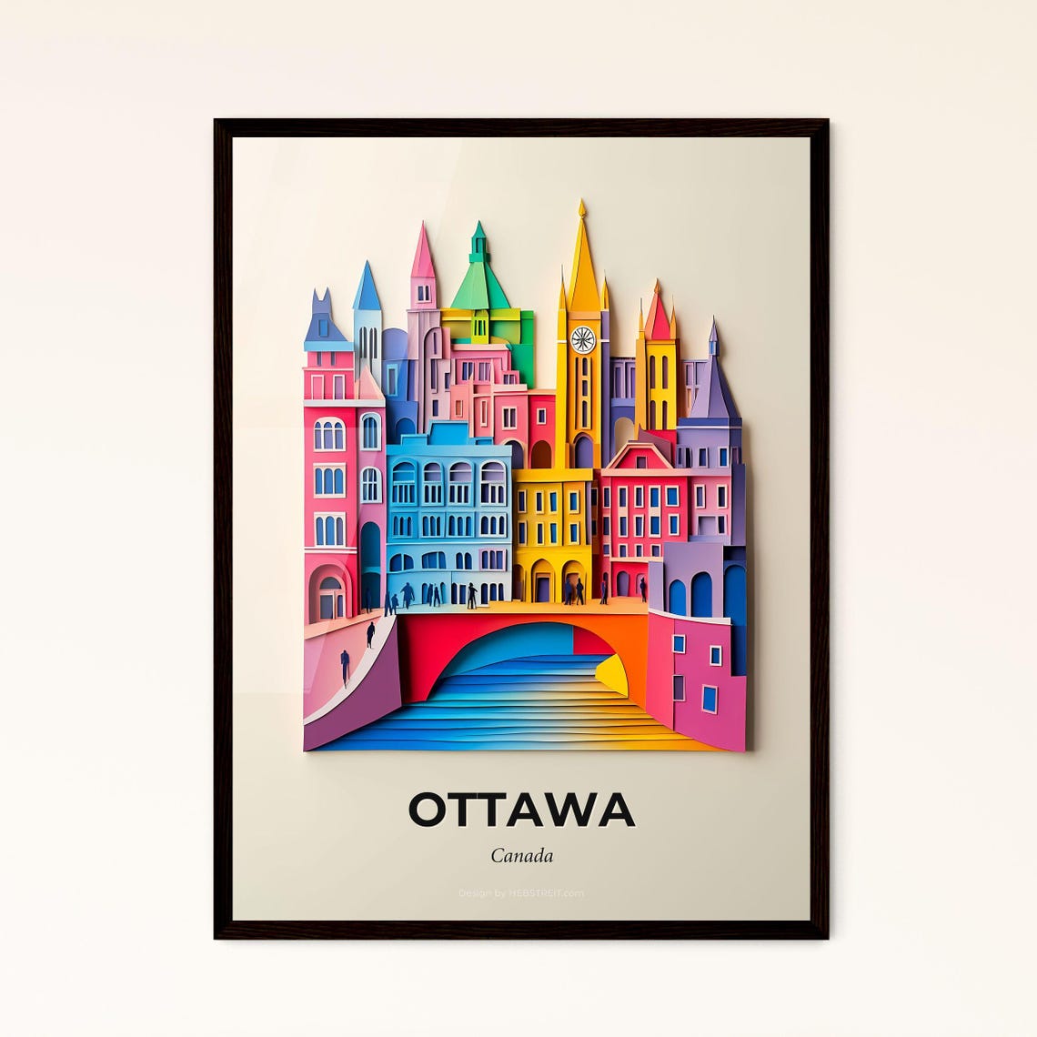Ottawa Canada Colorful Paper Cut Skyline Bridge Travel Poster
