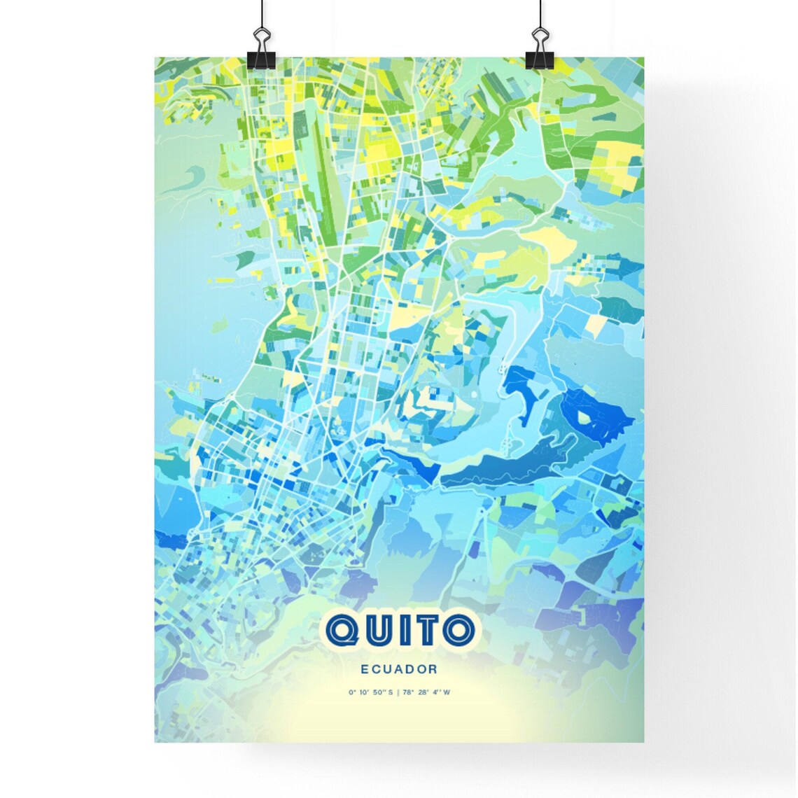 Quito Ecuador Colorful Modern Bluish City Street Map Art Poster - Image 2