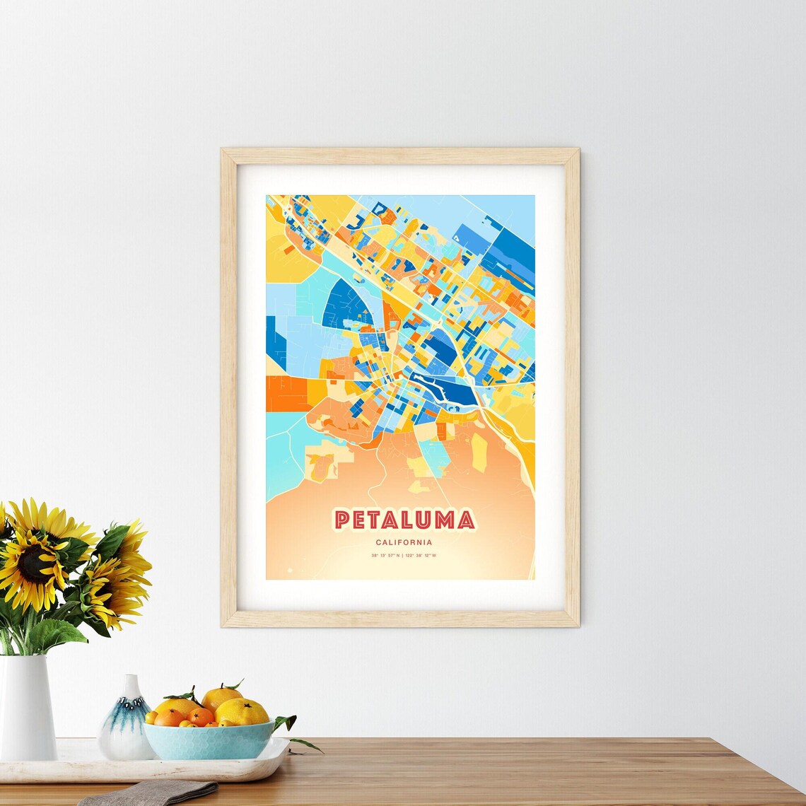Petaluma California Modern Colorful City Street Map Art Poster - Image 2