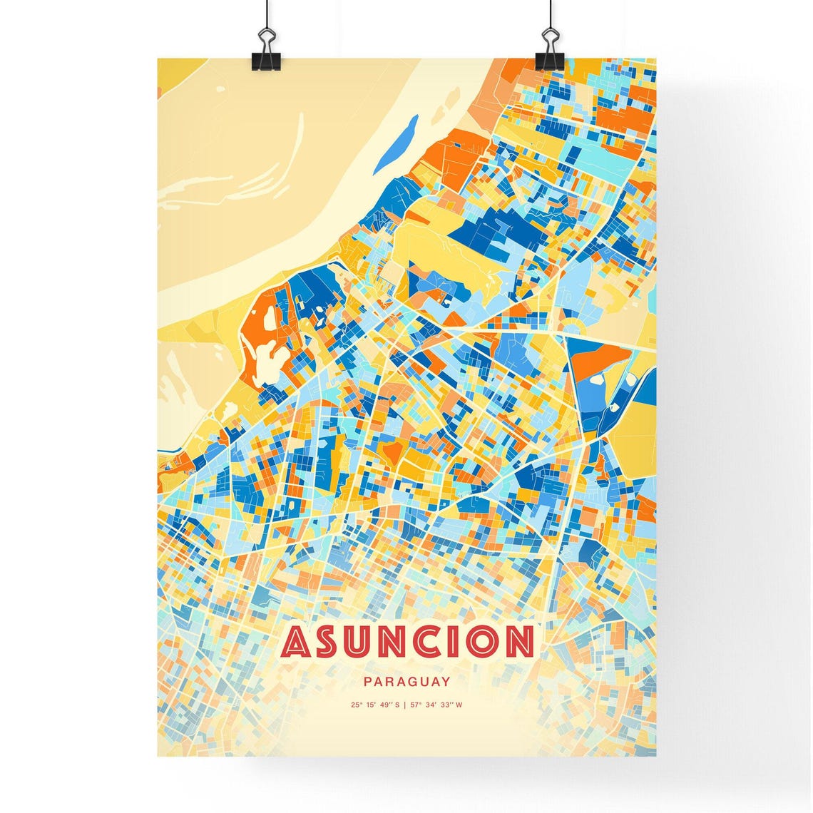 Asuncion Paraguay Vibrant Colorful City Street Map Art Poster - Image 3